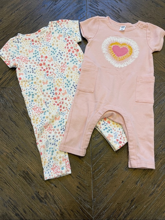 Old Navy Other - Old Navy Pink Heart One-Piece Romper & Floral Romper Set